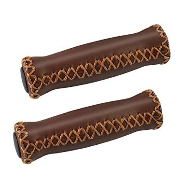 Imagem de SOLODRIVE Pegas de guidão de bicicleta, pegas de couro de vinil, pegas de bicicleta Beach Cruiser costuradas à mão, serve na maioria dos guidões de bicicleta de 22,2 mm (7/8") (marrom escuro)