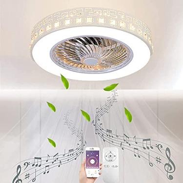 Imagem de Luz de teto com ventilador LED Bluetooth com alto-falante de música inteligente Ventilador de teto Lâmpada de teto moderna invisível regulável Luz de ventilador ultrassilenciosa com controle