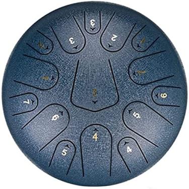 Imagem de Tambor de língua de aço de 12 polegadas, 15 notas, instrumento de percussão C-Key com bolsa de viagem e baquetas, livro de tutorial, tambor de handpan para prática de meditação, azul marinho