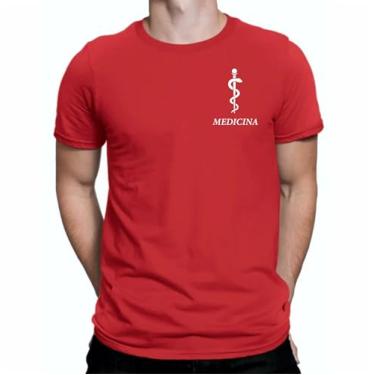 Imagem de Camiseta Faculdade Curso de Medicina Masculina,estampas exclusivas (BR, Alfa, P, Regular, Vermelho Logo)