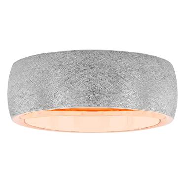 Imagem de STEEL NATION JEWELRY Aliança de casamento masculina de carboneto de tântalo 8 mm prata cinza com acabamento acetinado congelado em tom de ouro rosa polido interior, Metal, Sem pedra preciosa