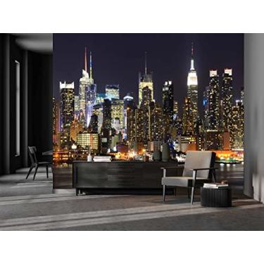 Imagem de Cliouar Mural de parede Manhattan Night View, 462 cm x 309 cm (8 painéis, não autoadesivo, material de seda, tema urbano)