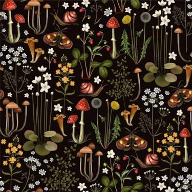Imagem de Papel de parede de cogumelo preto 3D 45 x 299 cm, boho, fada, flor, floresta, autoadesivo, caracóis, borboleta, papel de contato, botânico, murais de papel de parede para quarto, sala de estar, TV,