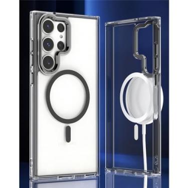 Imagem de Capa transparente com atração magnética colorida para Samsung Galaxy S24 S23 Ultra 24 Plus S23 FE A54 A34 A14 A55 Capa à prova de choque, preta, para Galaxy S23 Ultra