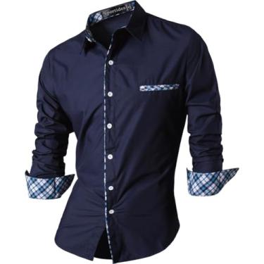 Imagem de Sportides Camisa social masculina casual com botões e manga comprida K001, K020_azul-marinho, P