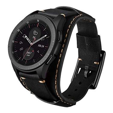 Imagem de Leotop Compatível com Samsung Galaxy Watch de 46 mm/Gear S3 Frontier/Galaxy Watch 3 de 45 mm/pulseiras clássicas, pulseira de couro genuíno de substituição de 22 mm com fivela de metal de aço