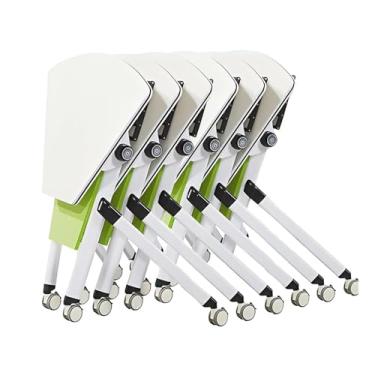 Imagem de Mesas de Conferência Mesa De Reunião Redonda Dobrável Em Formato De Setor, Mesa De Treinamento De Seminário De Armazenamento Portátil Com Rodas De 360 ​​°, Para Salas De Aula De Escritório Escolar Em