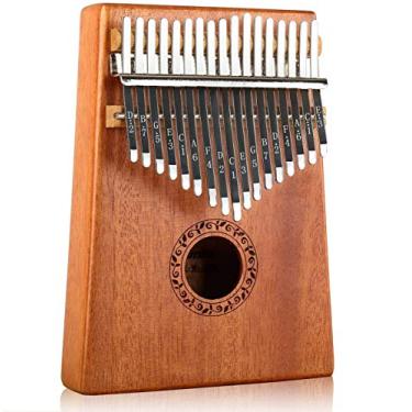 Imagem de Piano de polegar Kalimba com 17 teclas com instruções de estudo e martelo de afinação, piano portátil de dedo de madeira africana Mbira Sanza, presente para crianças adultos iniciantes profissionais