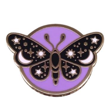Imagem de Crachá de pino esmaltado de 3,15 cm com borboleta, mariposa, estrelas, lua, céu noturno, asas e galáxia celestial, 1.25 Inches, Esmalte, Esmalte