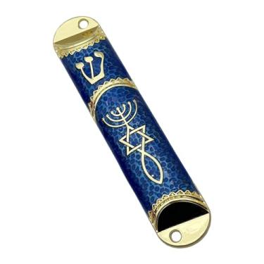 Imagem de Fenteer 10.6cm porta mezuzah caso decoração da porta da frente judaica presente feito à mão para decoração de casamento, Azul