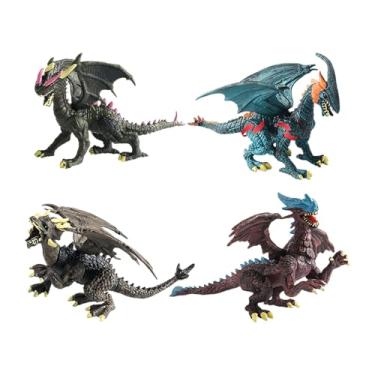 Imagem de YIJU 4x conjunto de dragões do diabo, modelo de dragão voador, colecionáveis, animais pré-históricos da selva, vida selvagem realista, dinossauros para