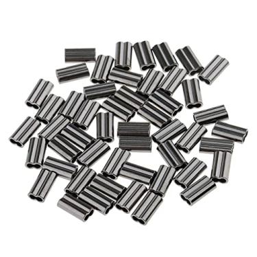 Imagem de Simhoa Mangas de friso de tambor duplo, 100% cobre, linha de pesca Equipamento de traço líder - preto, furo de 2,0 mm