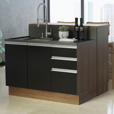 Imagem de Ilha De Cozinha Com Bancada E Balcão 120 Cm Rustic/preto Glamy Madesa Rustic/preto