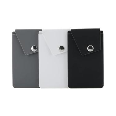 Imagem de BIAJIYA Suporte para cartão de telefone carteira de silicone com bolso para cartão de crédito para smartphones, 1 preto + branco x 1 cinza, Estudantes femininas