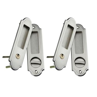 Imagem de Fechadura deslizante para porta de celeiro, 2 pacotes, maçaneta invisível, fechadura com chaves para porta de madeira de celeiro deslizante, porta de bolso, ferragens de móveis(Silver)