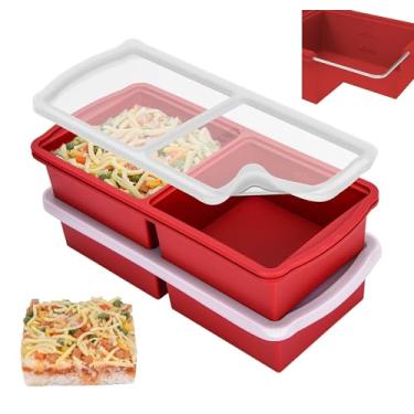 Imagem de ZIP STANDING Bandejas de silicone para freezer com tampa, recipiente para congelador de sopa de 2 xícaras, moldes grandes de cubos de gelo com topo de anel de aço reforçado para congelar caldo de