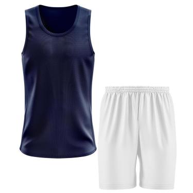 Imagem de Kit Calção Short Futebol Basquete Branco + Regata Masculina Lisa Básica Dry-Masculino