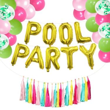 Imagem de Pool Party Decorations for Girls Kids Birthday Summer Beach Party Decorations Pool Party Favors Supplies Summer Birthday Party Decorations Tropical Luau Hawaiian Party for Boys Pool Party Balloons