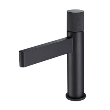 Imagem de Torneira de pia de banheiro cinza arma, bico de cachoeira, misturador de água quente e fria, torneira de pia com alça única, torneira de lavagem de latão montada no deck, preta B, curta, uma