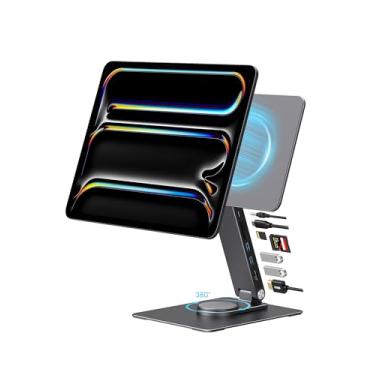 Imagem de GEWOKLIY Suporte magnético para iPad Pro M4 de 13 polegadas, suporte dobrável para iPad Pro M4 com rotação de 360°, HDMI 4K, leitores de cartão, USB 3.0 5Gbps, 100W PD, áudio de 3,5 mm (M4-33.0 cm)