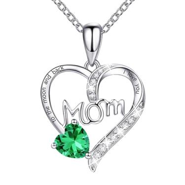 Imagem de ORICU Colares com pingente de coração para mulheres, presentes de Dia das Mães para mãe, avó, esposa de Daughter Son, I Love You Mom (com caixa de presente), Banhado a cobre, Moissanite