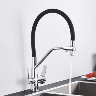 Imagem de Torneiras de cozinha filtradas Torneira de cozinha de purificação Torneira de cozinha com filtro de água giratória 360 para cozinha Torneiras de cozinha de três vias Torneira, A Chrome