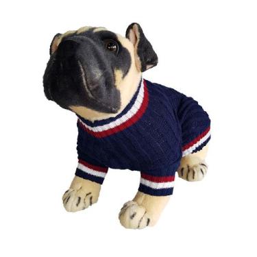 Imagem de Roupinha Pet Katlen Tricot Canetran Listra Gola, Marinho, G