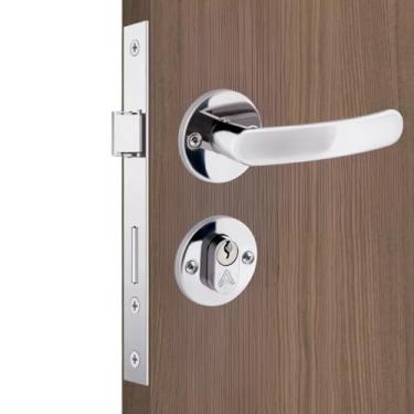 Imagem de Fechadura Para Porta Externa Perfil Redondo Aço Inox Polido Cromado | Aliança