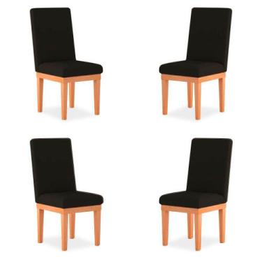 Imagem de Kit 4 Cadeiras Helena p/ Mesa de Jantar Suede, Base Madeira - Pratikza