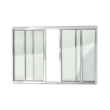 Imagem de Janela de Aluminio de Correr 100x100cm 4 Folhas com Vidro Liso Confort