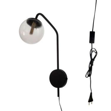 Imagem de Arandela New Figo Preto c/ plug e interruptor - Vidro Transparente - T