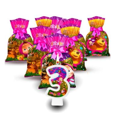 Imagem de Kit Festa lembrancinha Masha E O Urso Decora vela +Sacolas - Regina