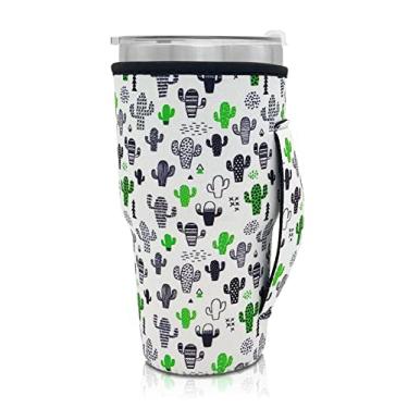 Imagem de Manga reutilizável para copo de café de neoprene com mangas isoladas para copo de copo ideia para copo de 30oz-32oz, Trenta Starbucks (apenas mangas de copo), Cactus