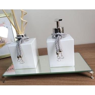 Imagem de Kit Lavabo Difusor Porta Sabonete Bandeja Espelhada Luxo - Luiggi Pres