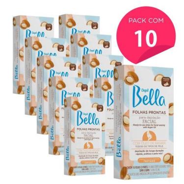 Imagem de Kit 160 Folhas Prontas Depilação Facial com Óleo de Argan Depil Bella 