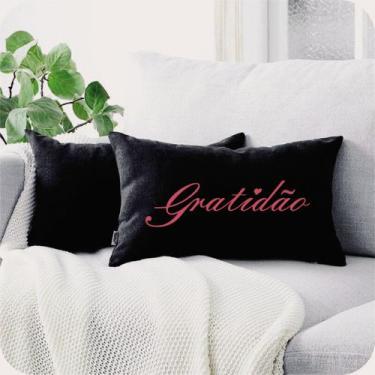 Imagem de Almofada Retangular Preta Serigrafada 30x50cm Gratidão Pink - FASTLAR