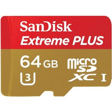 Imagem de Sandisk Extreme Plus - Cartão de memória Flash - 64 GB - MicroSDXC UHS-I, Ouro/Vermelho (SDSQXSG-064G-ANCMA)