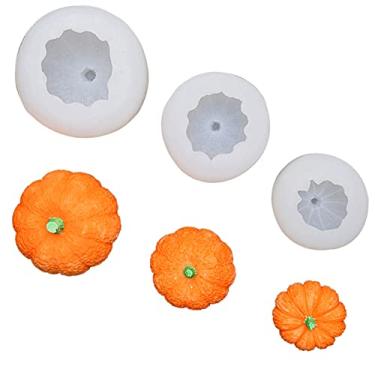 Imagem de EORTA 3 peças molde 3D para fondant de abóbora de grau alimentício silicone doce molde de vela molde de sabão para topo de cupcake, enfeite de pendurar Halloween, decoração de casa, pingente feito à