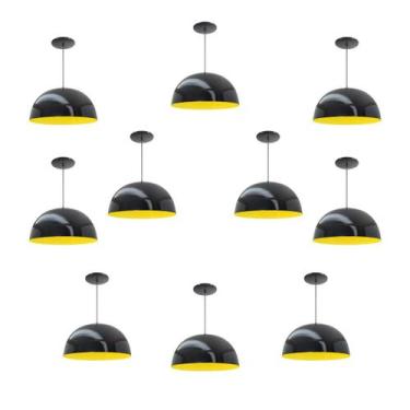 Imagem de Kit 10 Luminária Pendente Meia Lua 24cm Interior Amarelo Com Fiação 11
