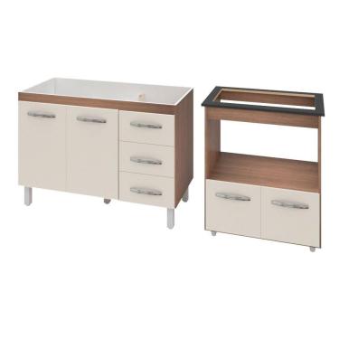 Imagem de Armário Gabinete Pia De 120 Cm Bianca Com Balcão Cooktop 5 Bocas E Forno Elétrico Elisa Savana Frente Off-white