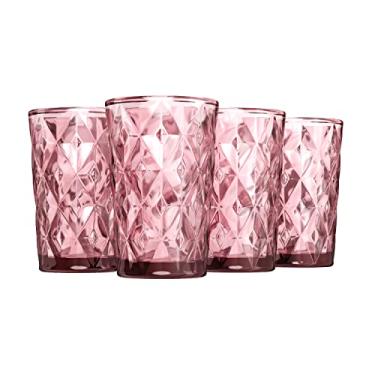 Imagem de Greenline Goods - Copos de diamante rosa de 400 ml – Copo de cristal Highball – Copos para homens e mulheres – Copos vintage para água, suco, cerveja, coquetel e vinho – Conjunto com 4