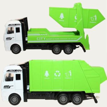 Imagem de Kit 2 Caminhão lixeiro De Ferro,Plastico Colecionáveis 12cm - JJT