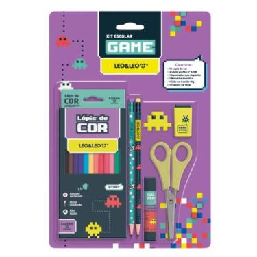 Imagem de Kit Escolar Infantil Lapis De Cor 12 Cores Game Kit C/6 Peças LEO&LEO