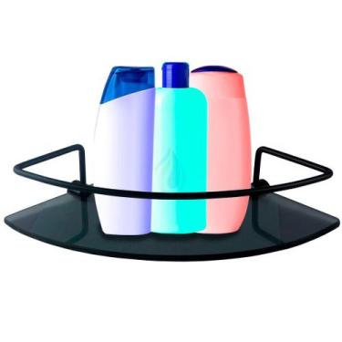 Imagem de Porta Shampoo Para Banheiro Suporte De Vidro 6mm Fumê Canto Preto - Pr