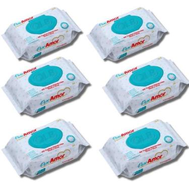 Imagem de Kit 6 Toalha / Lenços Umedecidos Premium Infantil Puro Amor Com 100 Un