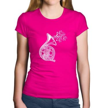 Imagem de Baby Look Algodão Trompa Notas Musicais - Foca na Moda, Rosa, GGG