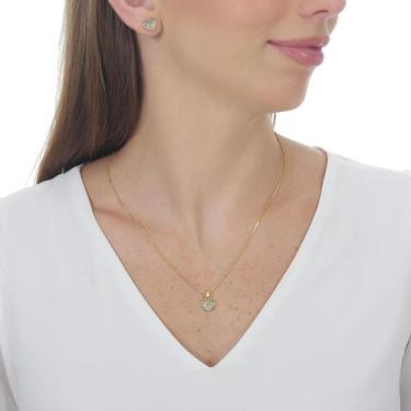 Imagem de Conjunto Brinco e Colar Feminino Coração Banhado a Ouro 18k - Enzara J