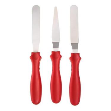 Imagem de Kit 3 Espátulas De Cabo Vermelho Aço Inox Confeitaria Bolos - ZEM