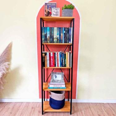 Imagem de Estante Style de Ferro e Madeira Slim 5 Prateleiras Industrial Nozes e