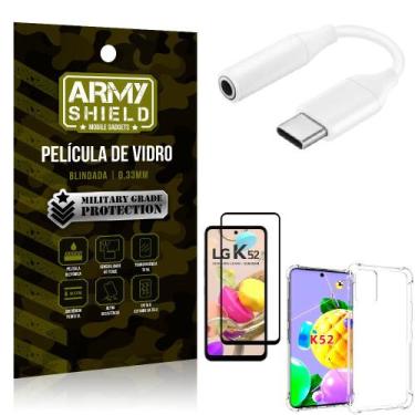 Imagem de Adaptador Fone Tipo C para P2 LG K52 + Capinha + Película 3D - Armyshi